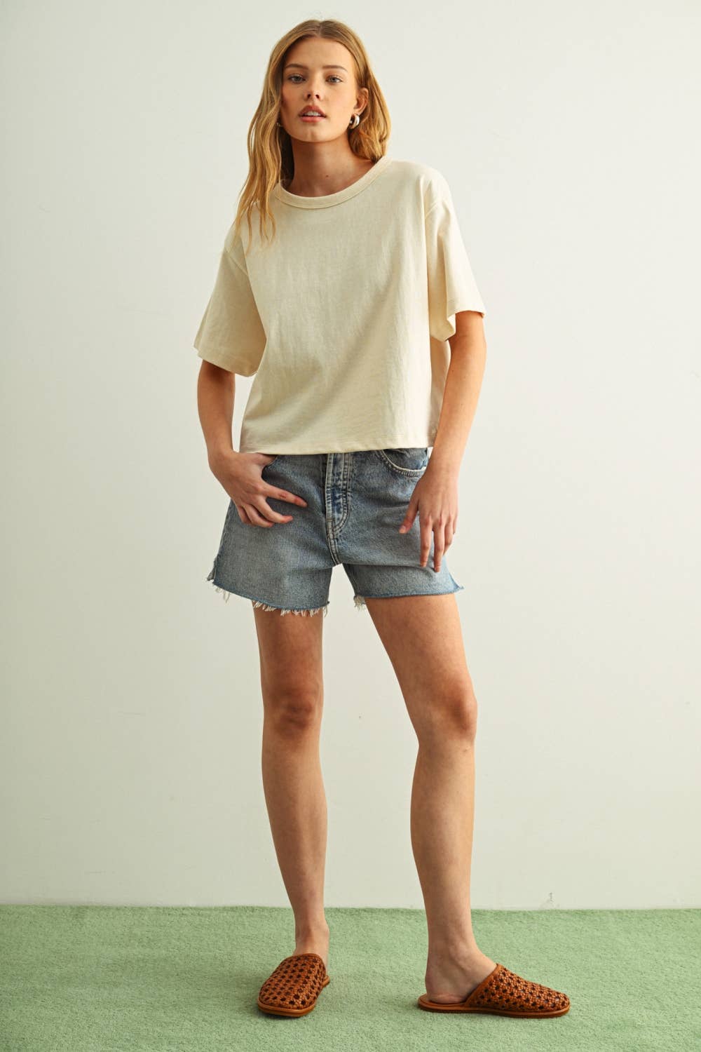 Lena Linen Knit Crew Top in Oatmeal
