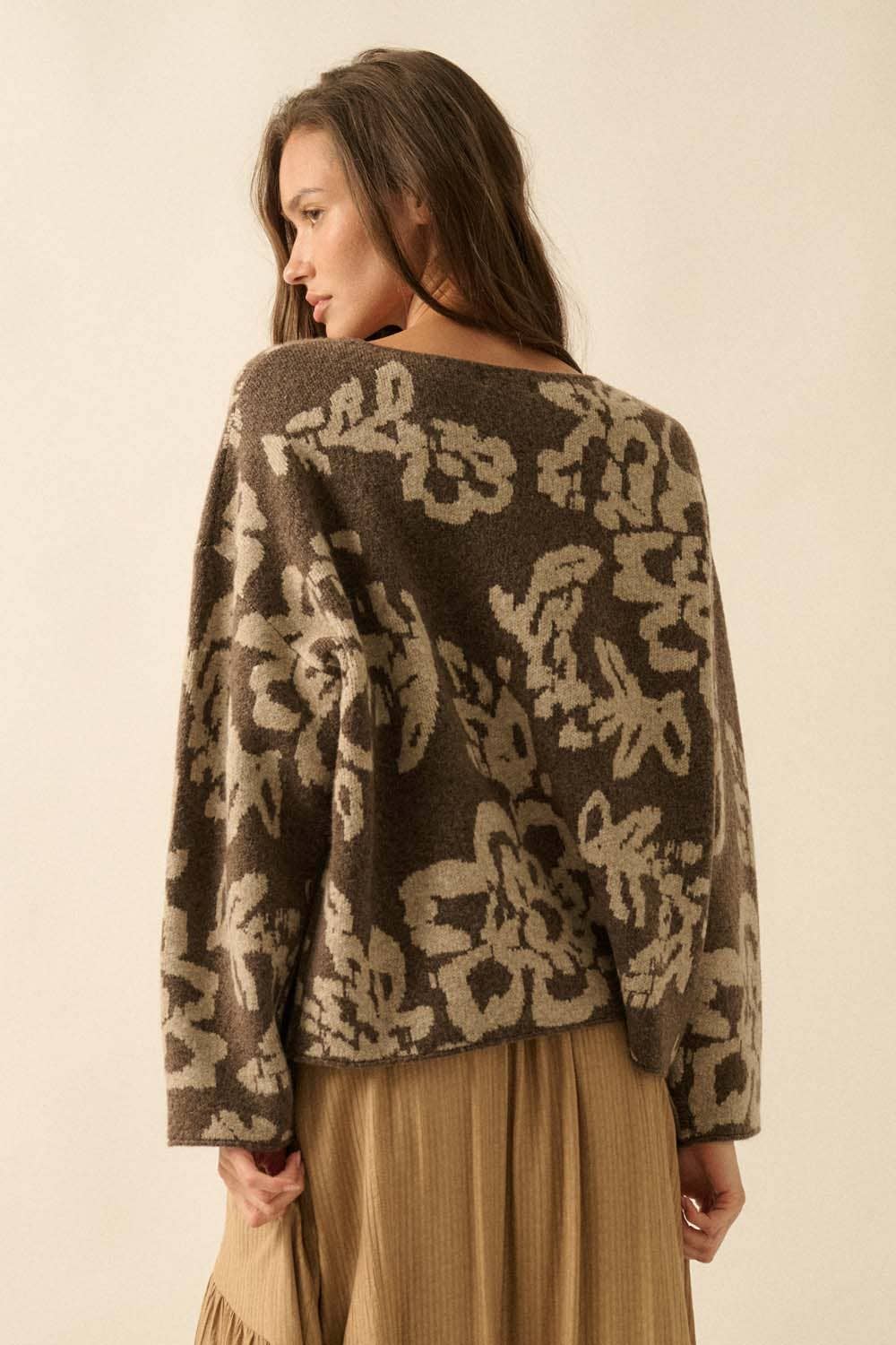 Abstract Bloom Jacquard Sweater in Chocolate