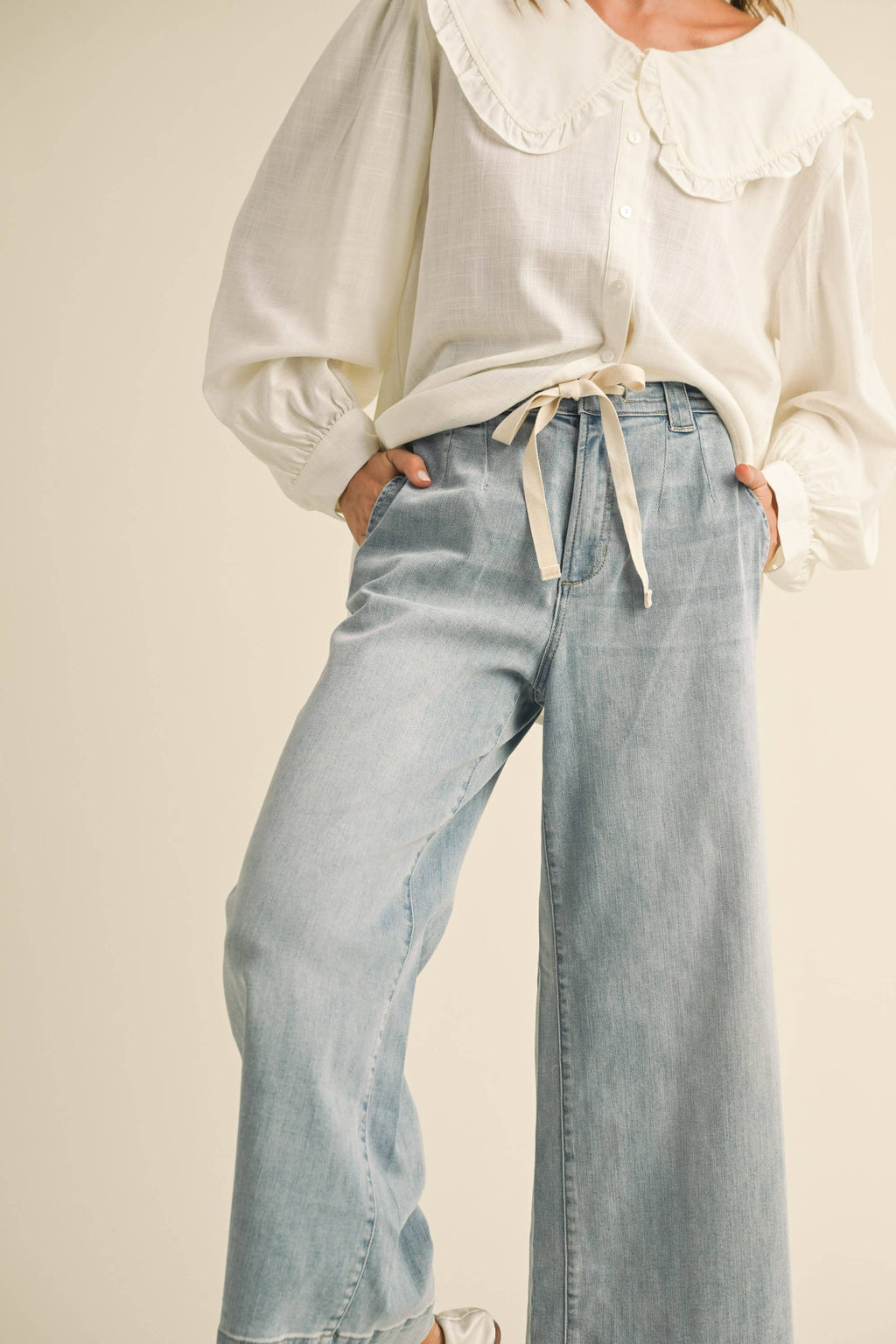Salt Sky Tie-Front Denim Pants