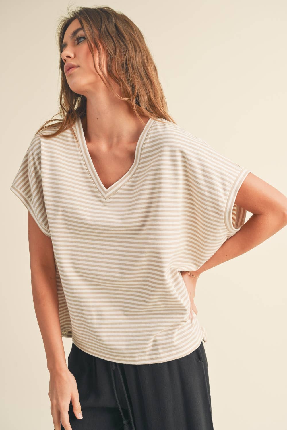 Nautical Stripe Knit Top in Beige