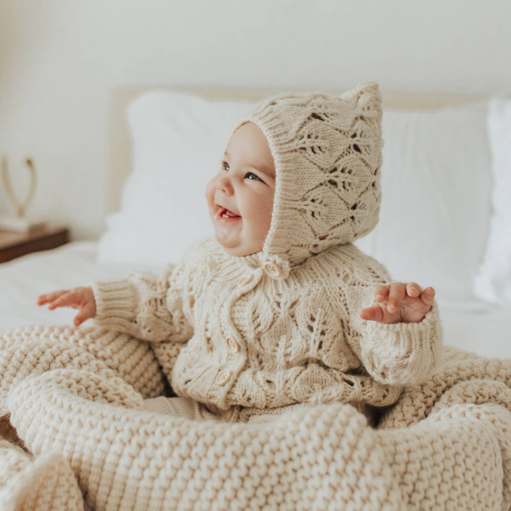 Leaf Lace Hand Knit Baby Cardigan