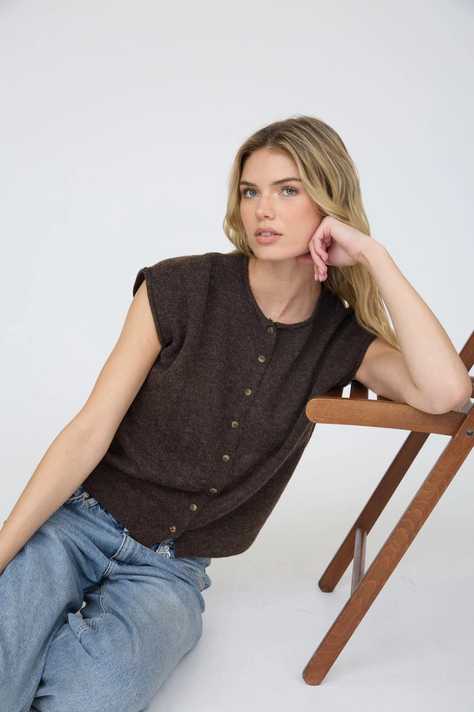 Mocha Button Knit Vest