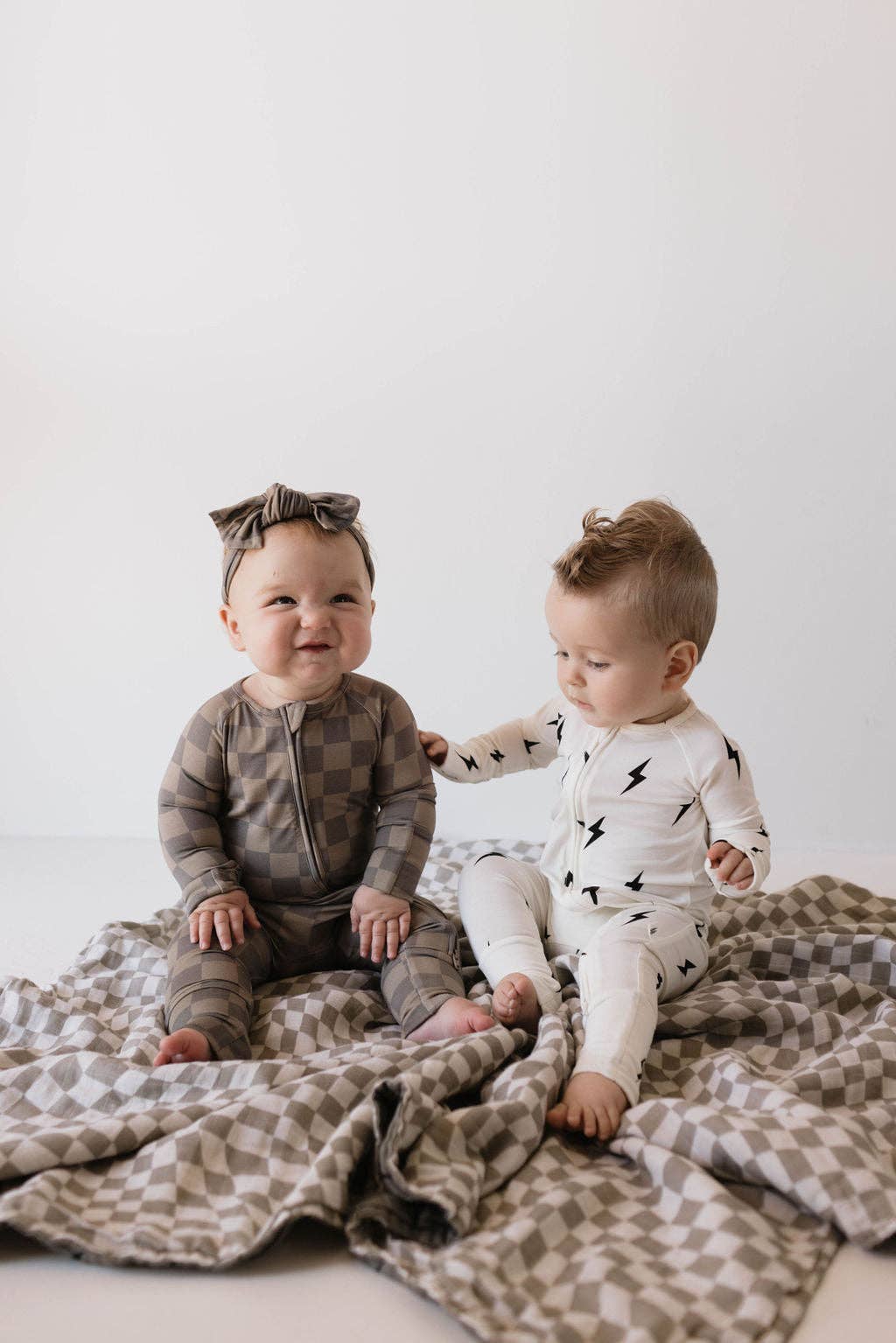 Brown Checkerboard Zip Pajamas