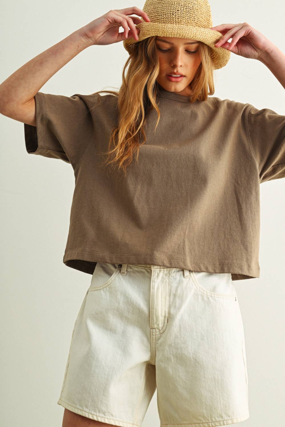Lena Linen Knit Crew Top in Oatmeal