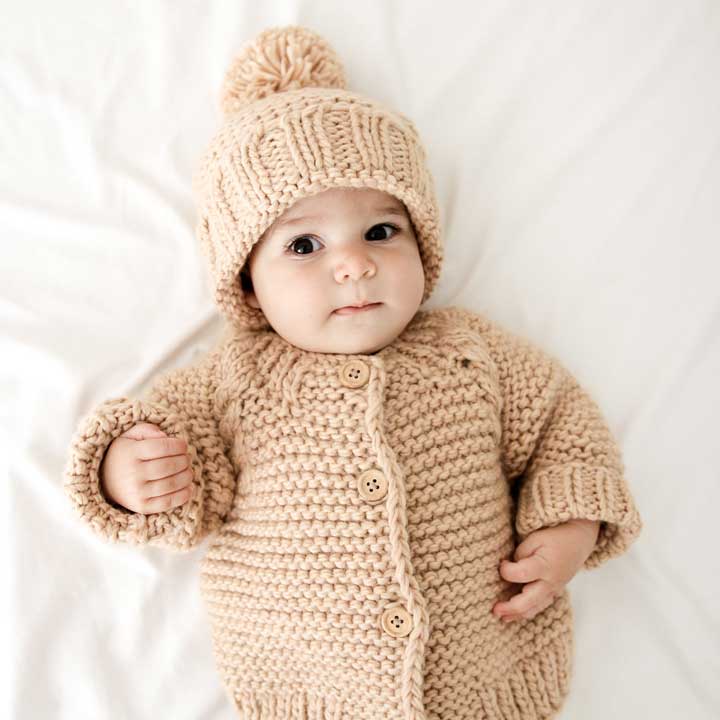 Latte Garter Stitch Baby Cardigan