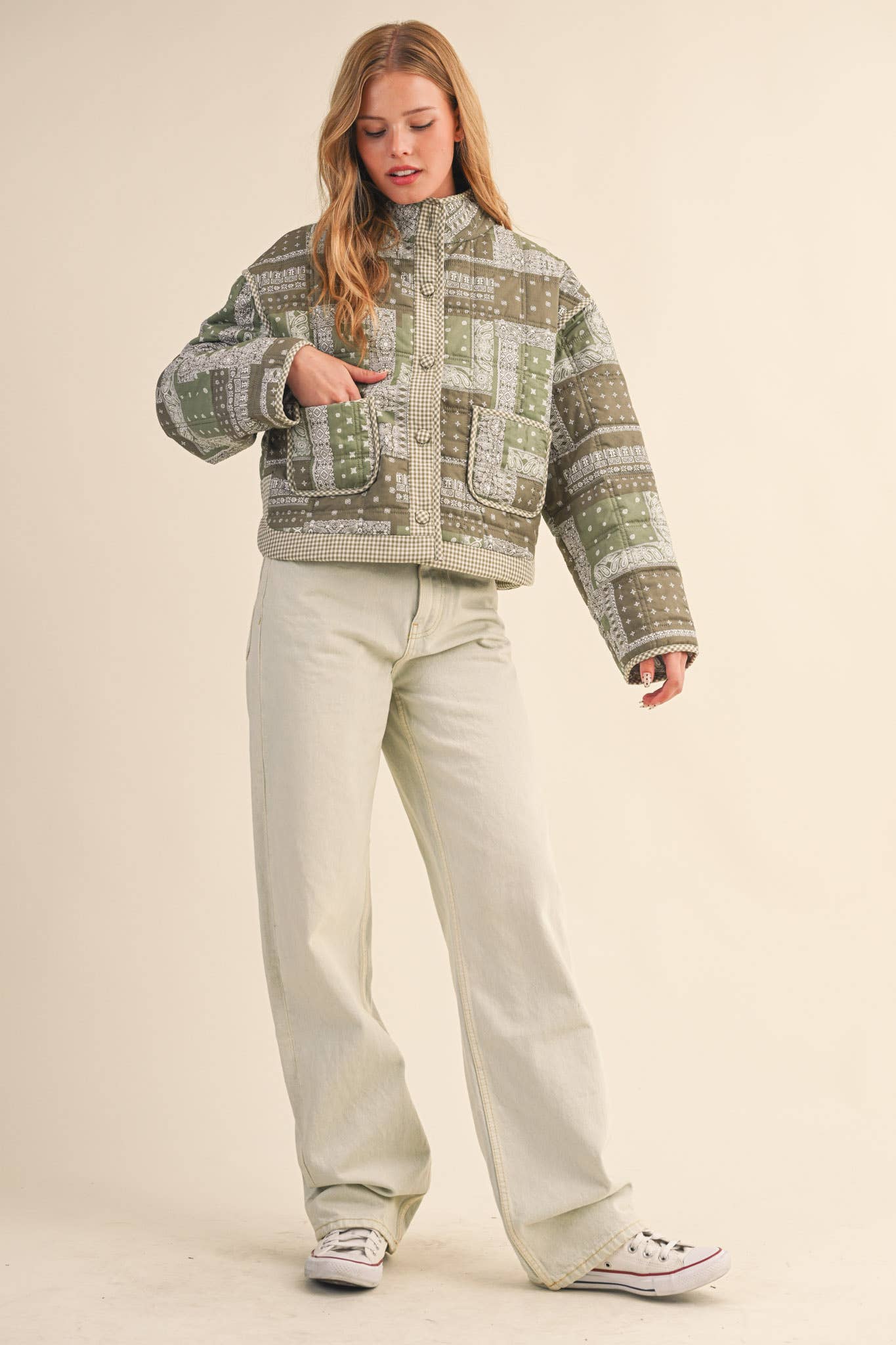 Maya Bandana Quilted Jacket in Ash Olive