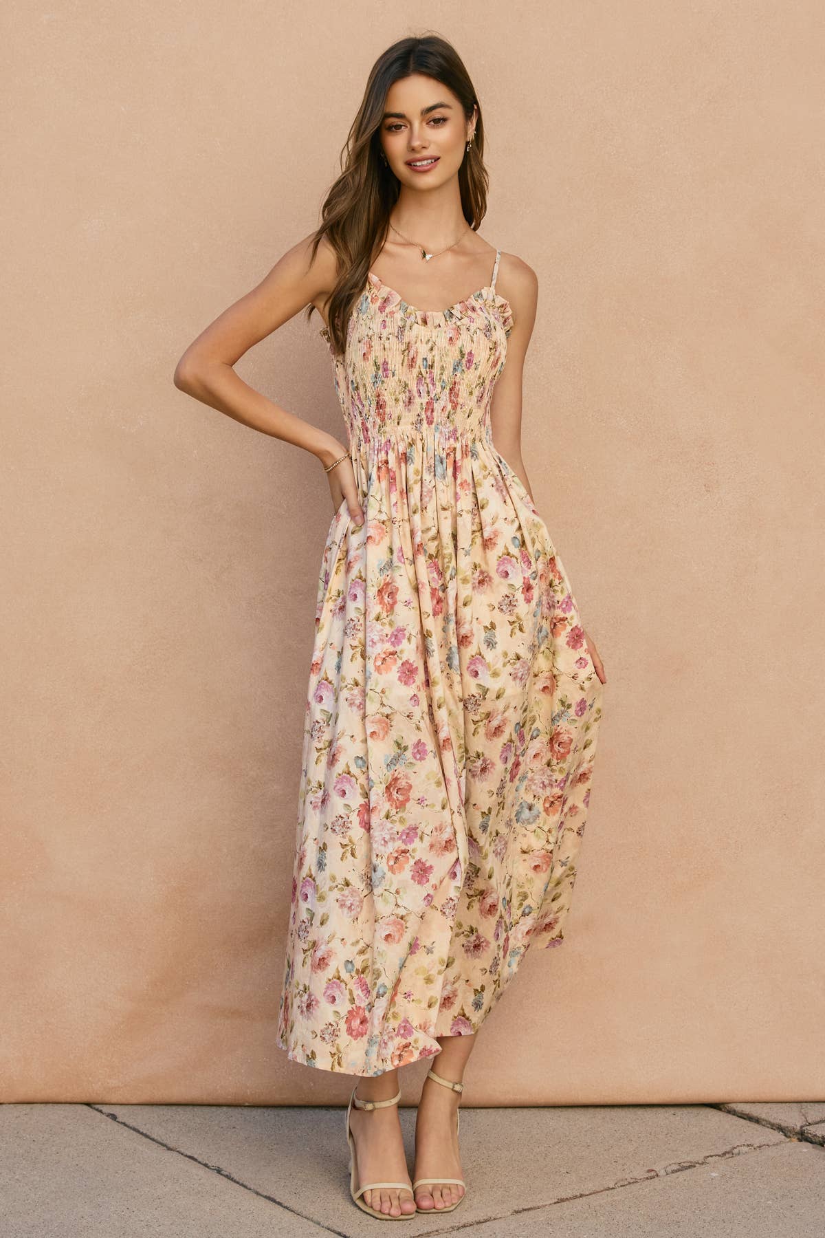 Roselyn Smocked Floral Midi Dress