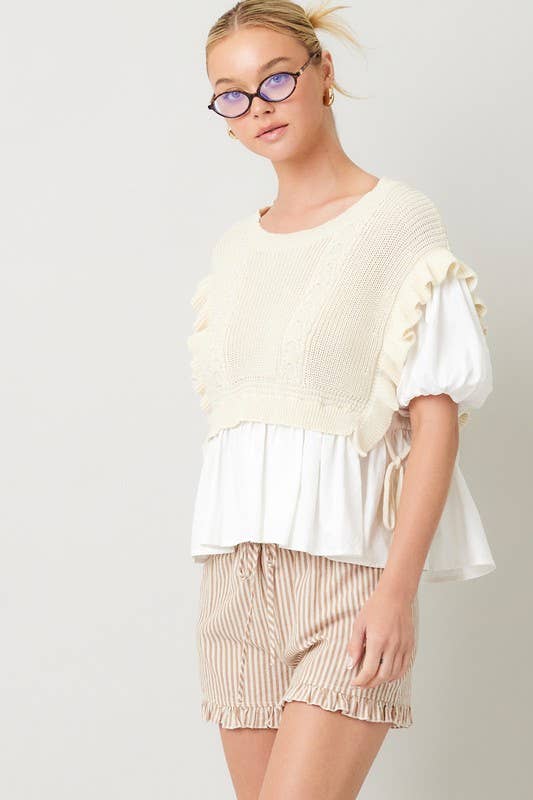 Poppy Striped Ruffle Shorts in Taupe