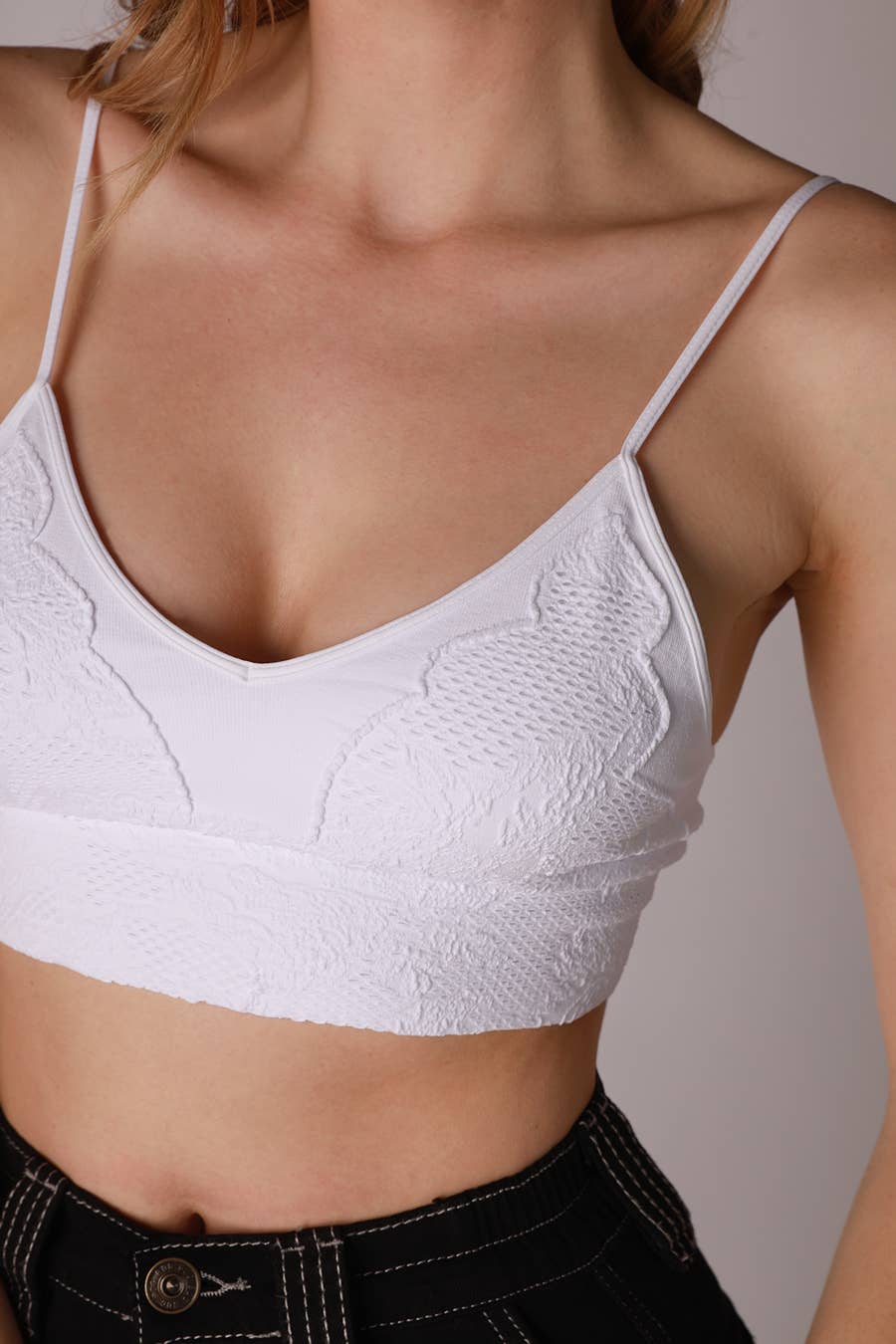 Lace Embroidered Bralette in White