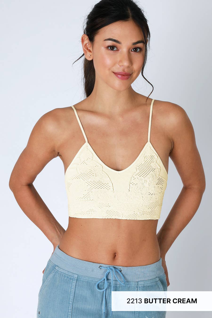 Lace Embroidered Bralette in Butter Cream
