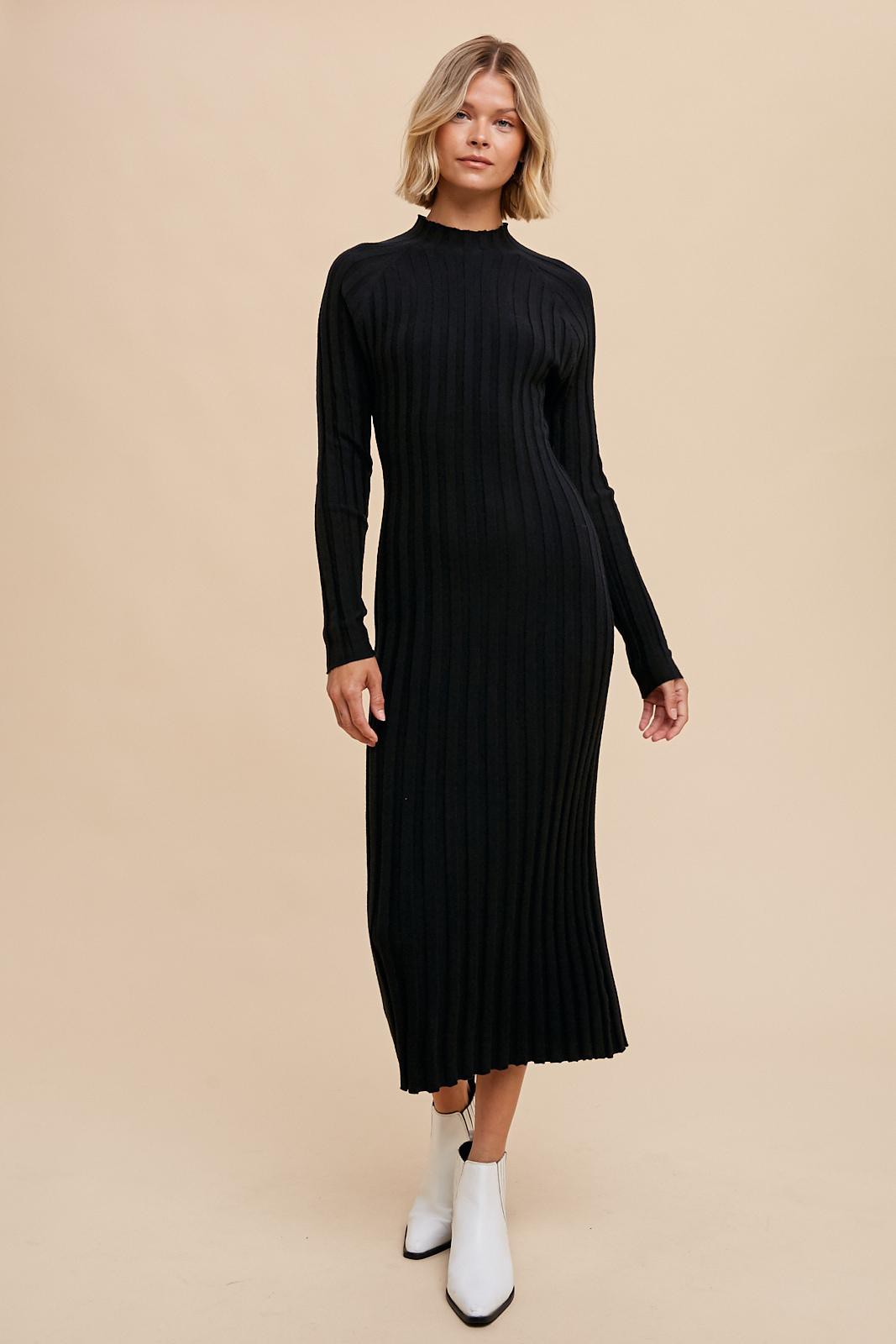 Dominic Ribbed Knit Sweater Dress in Black