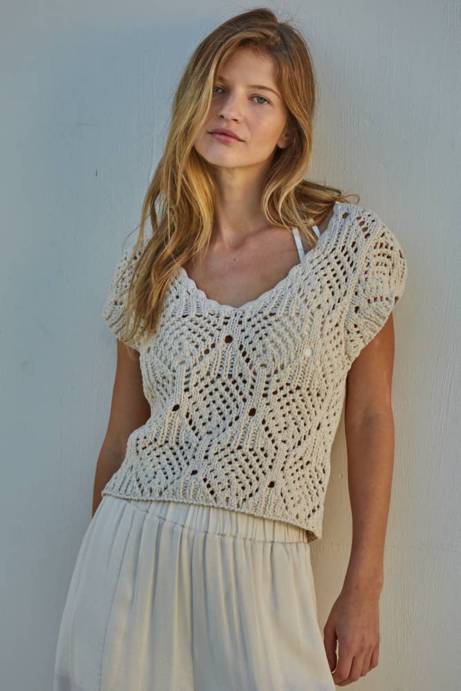 Kova Cotton Crochet V-Neck Top