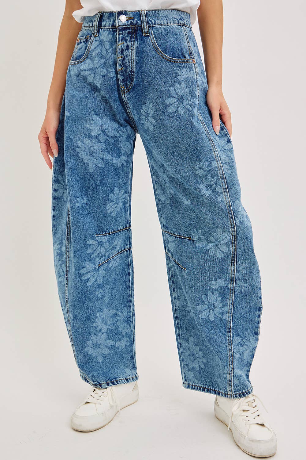 Calla Floral Print Barrel Jeans