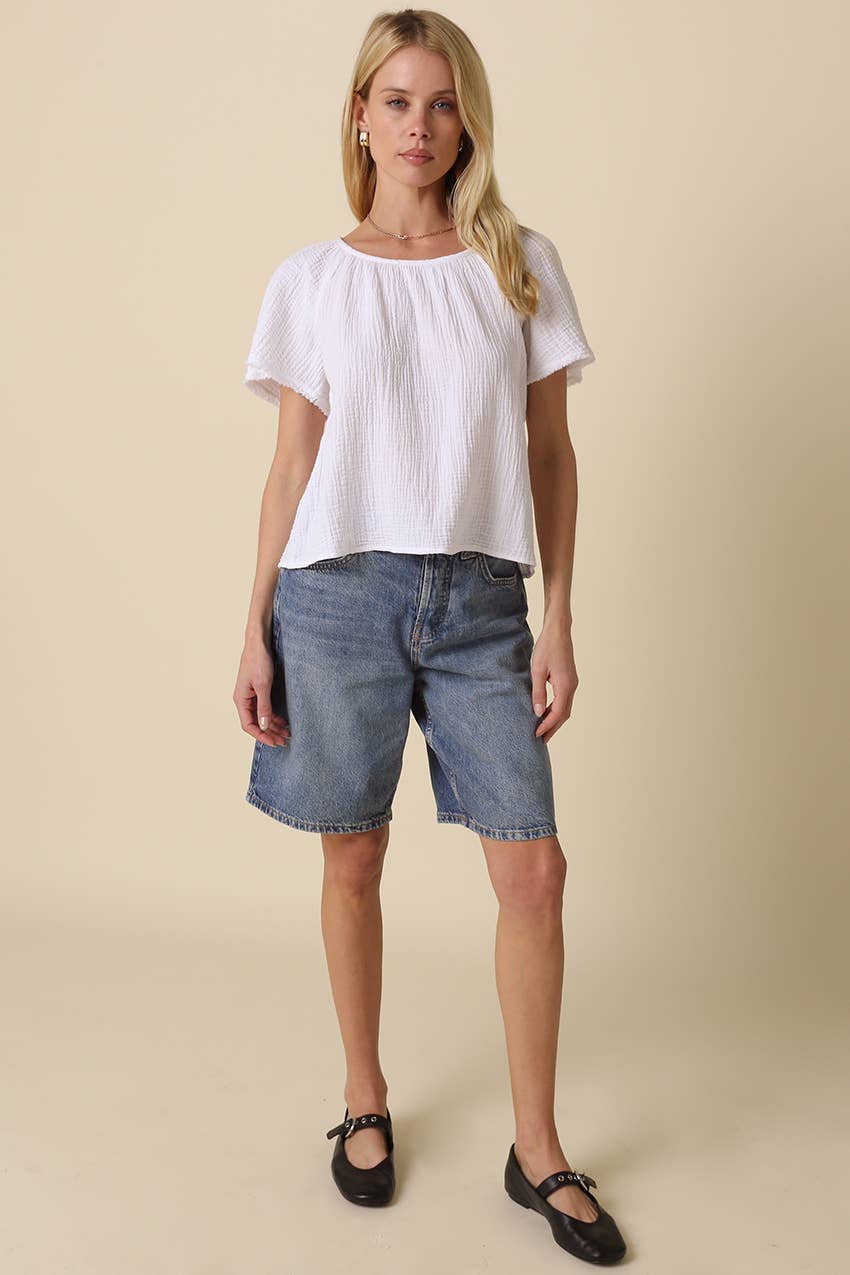 Melina Gathered Short-Sleeve Blouse