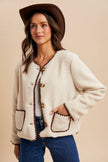 Cora Contrast Stitch Sherpa Cardigan
