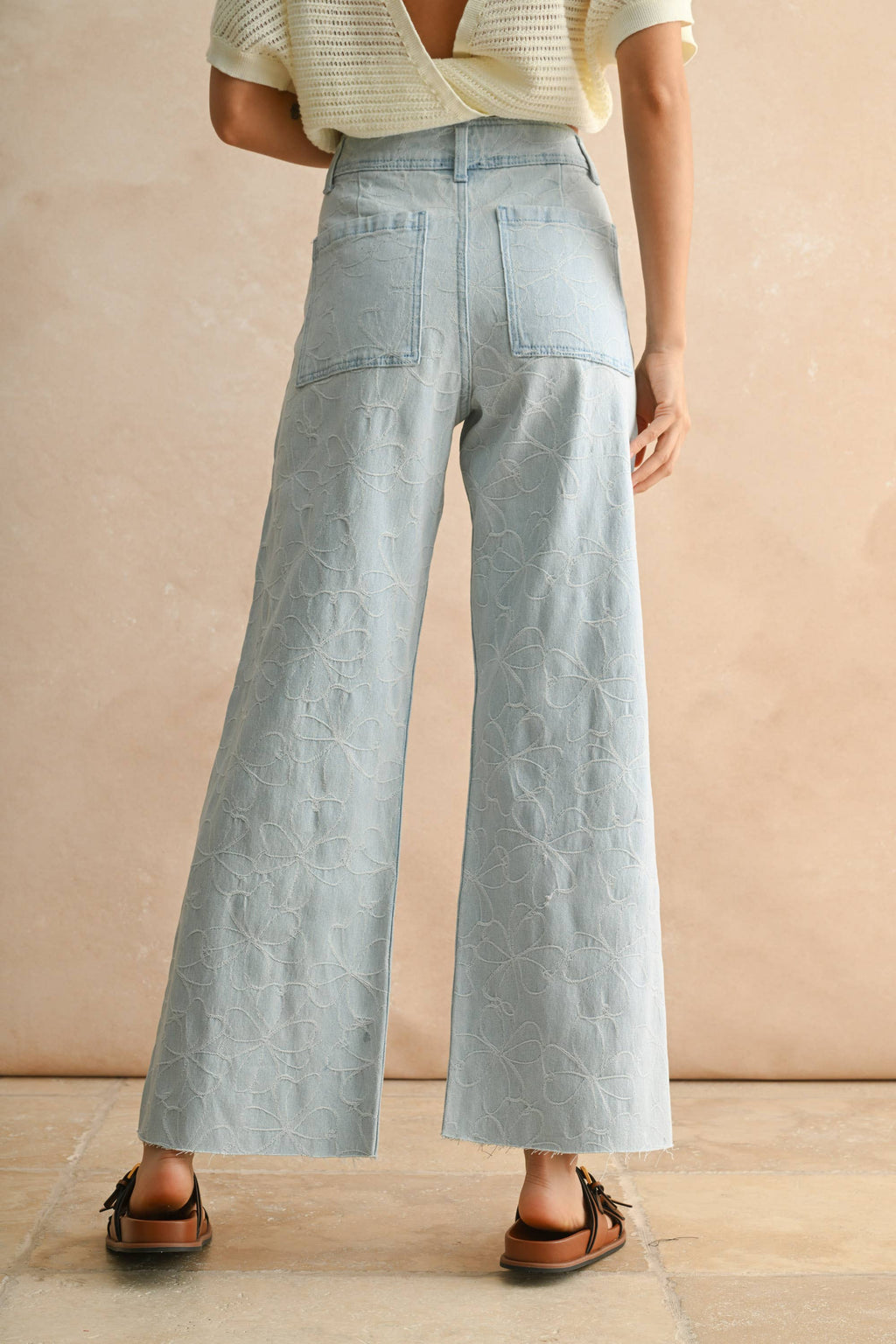 Petal Stitch Light Wash Denim Pants