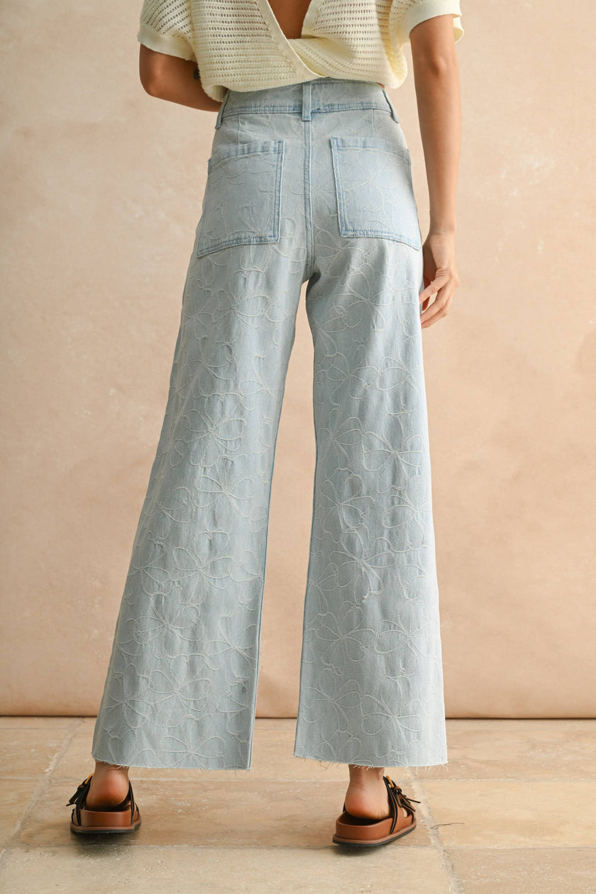 Petal Stitch Light Wash Denim Pants