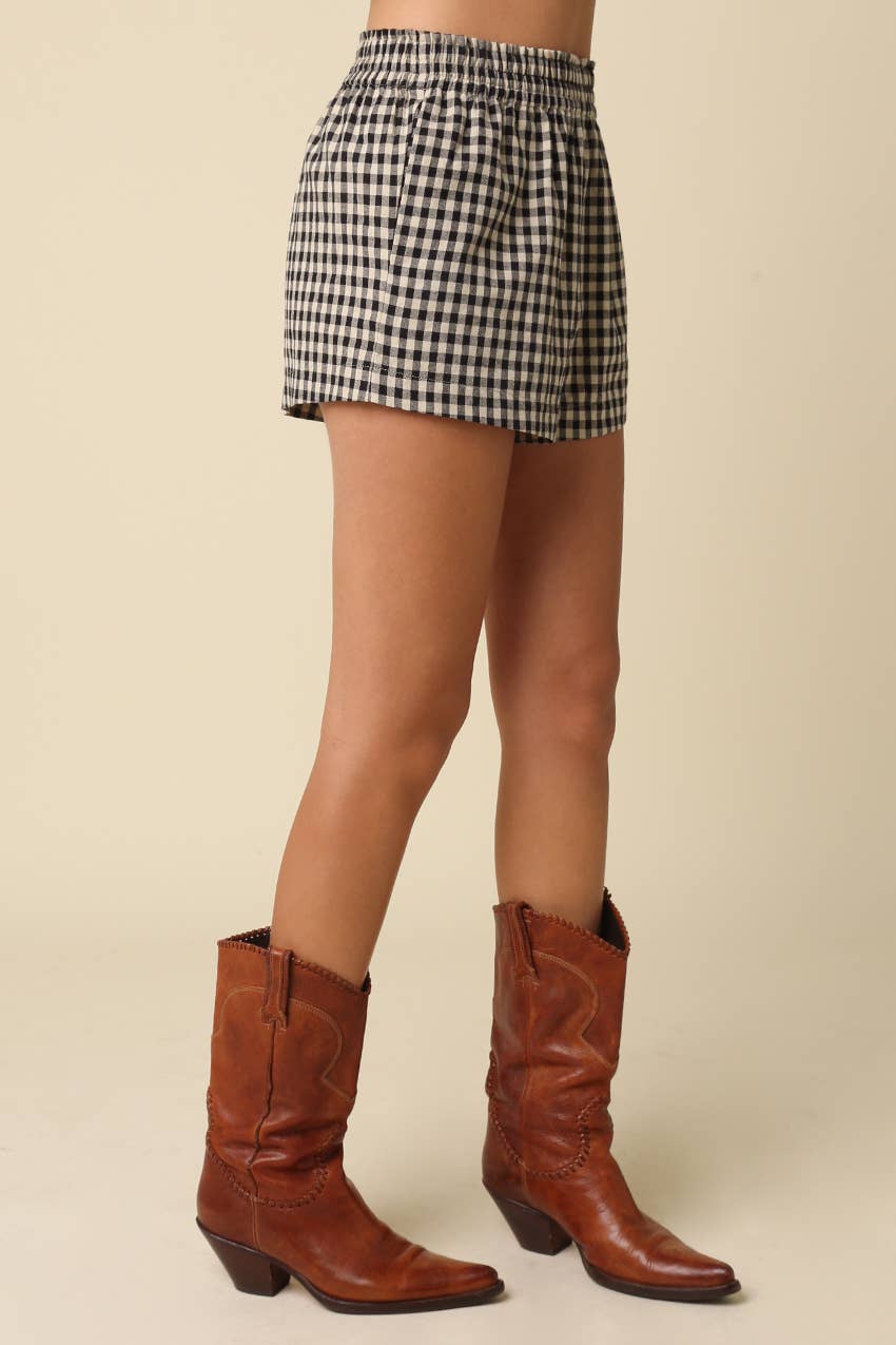 Sophie Gingham Check Shorts in Black & Taupe