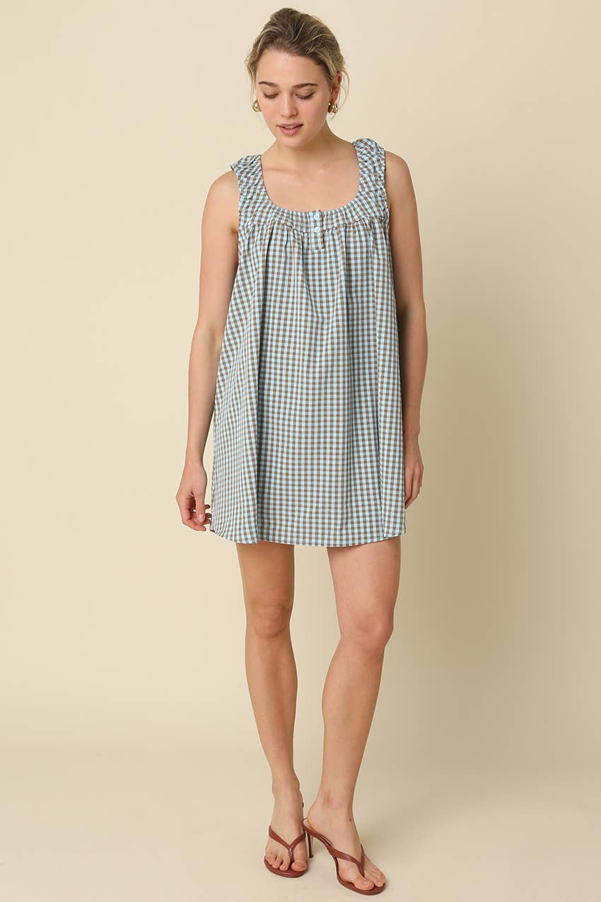 Randy Gingham Mini Dress in Red & Ivory