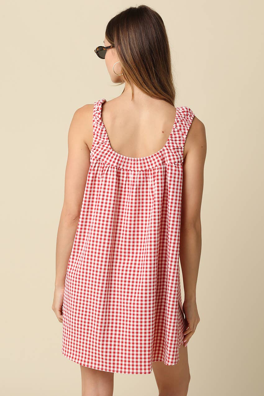 Randy Gingham Mini Dress in Red & Ivory