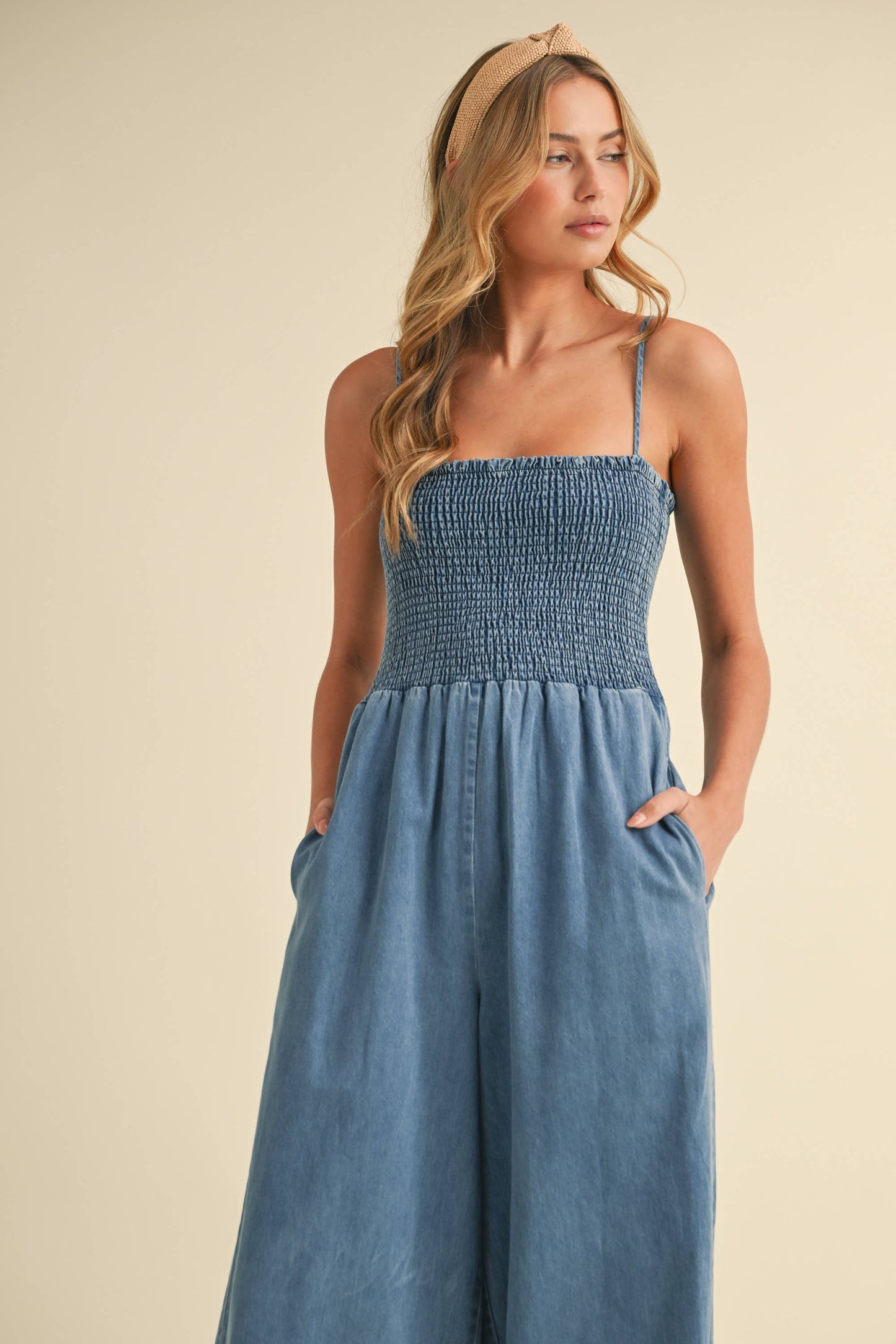 Paloma Smocked Denim Jumpsuit