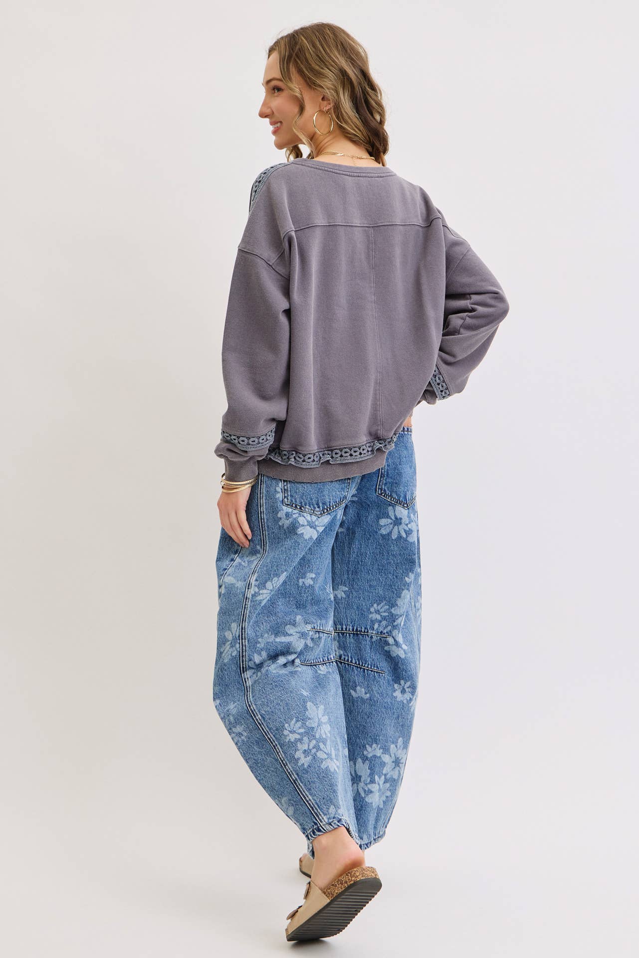 Calla Floral Print Barrel Jeans