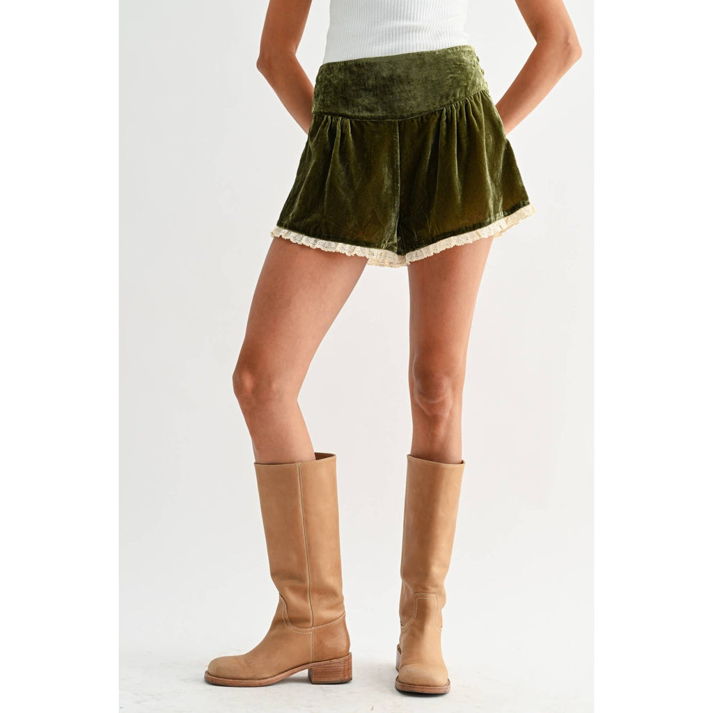 Mila Velvet Lace Trim Shorts