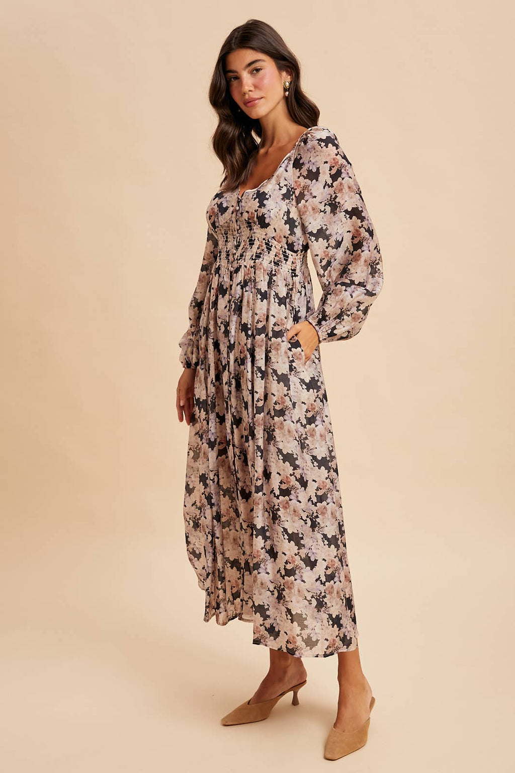 Midnight Floral Smocked Maxi Dress