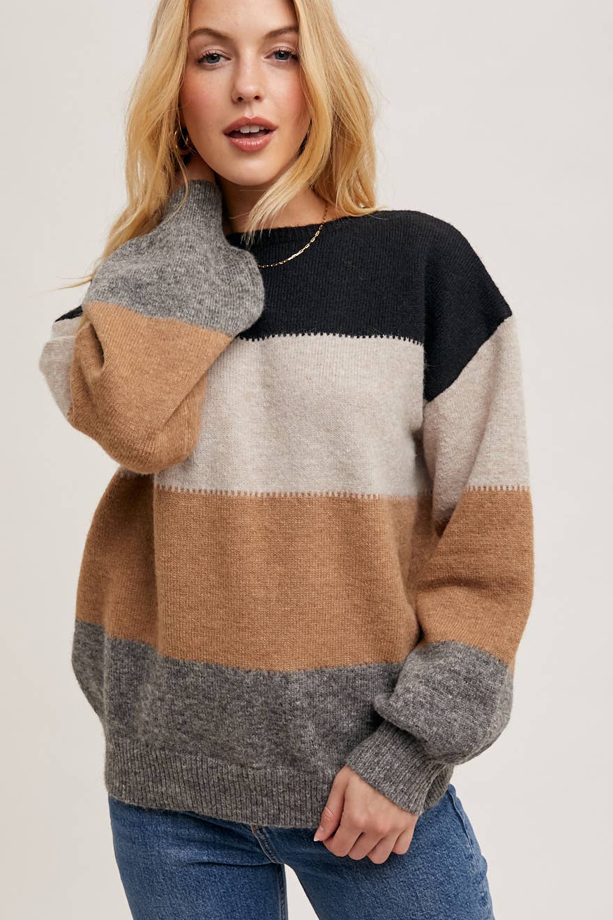 Chelise Color Block Sweater in Black