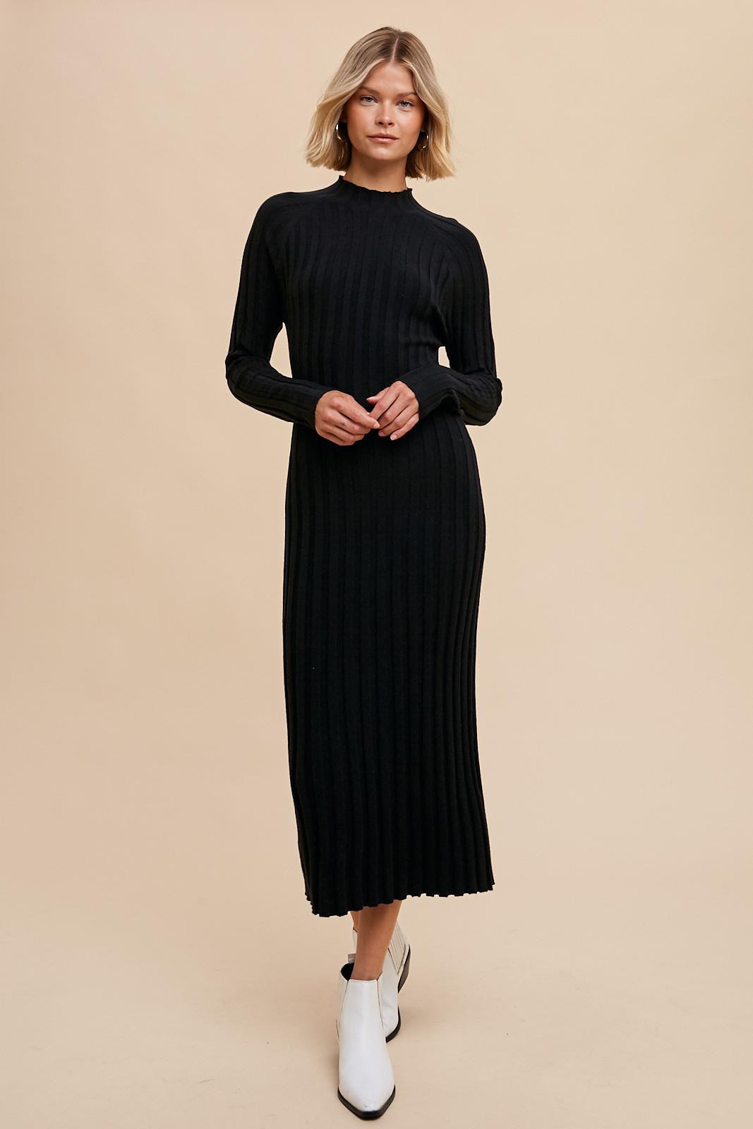 Dominic Ribbed Knit Sweater Dress in Black