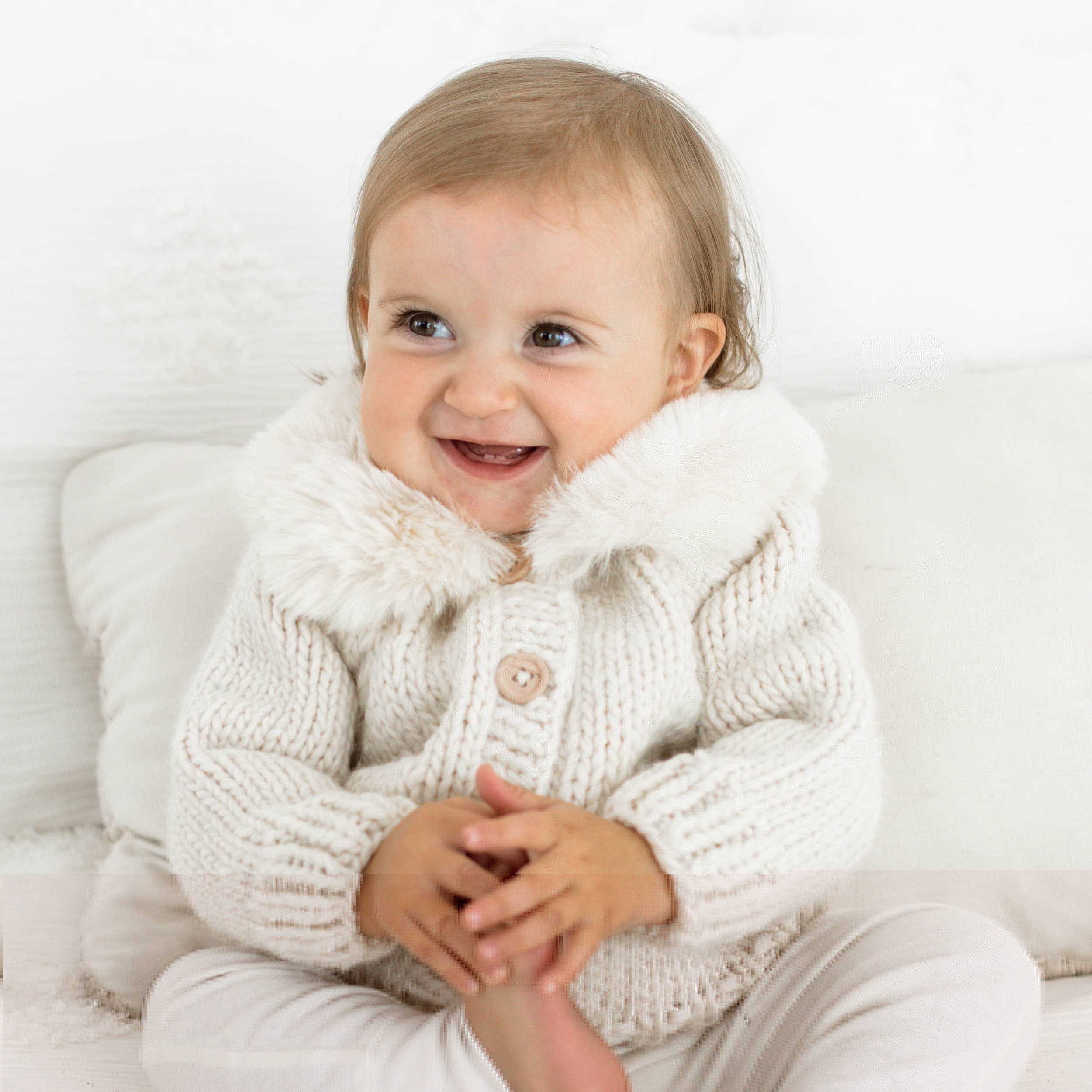 Baby Fur Collar Cardigan Sweater