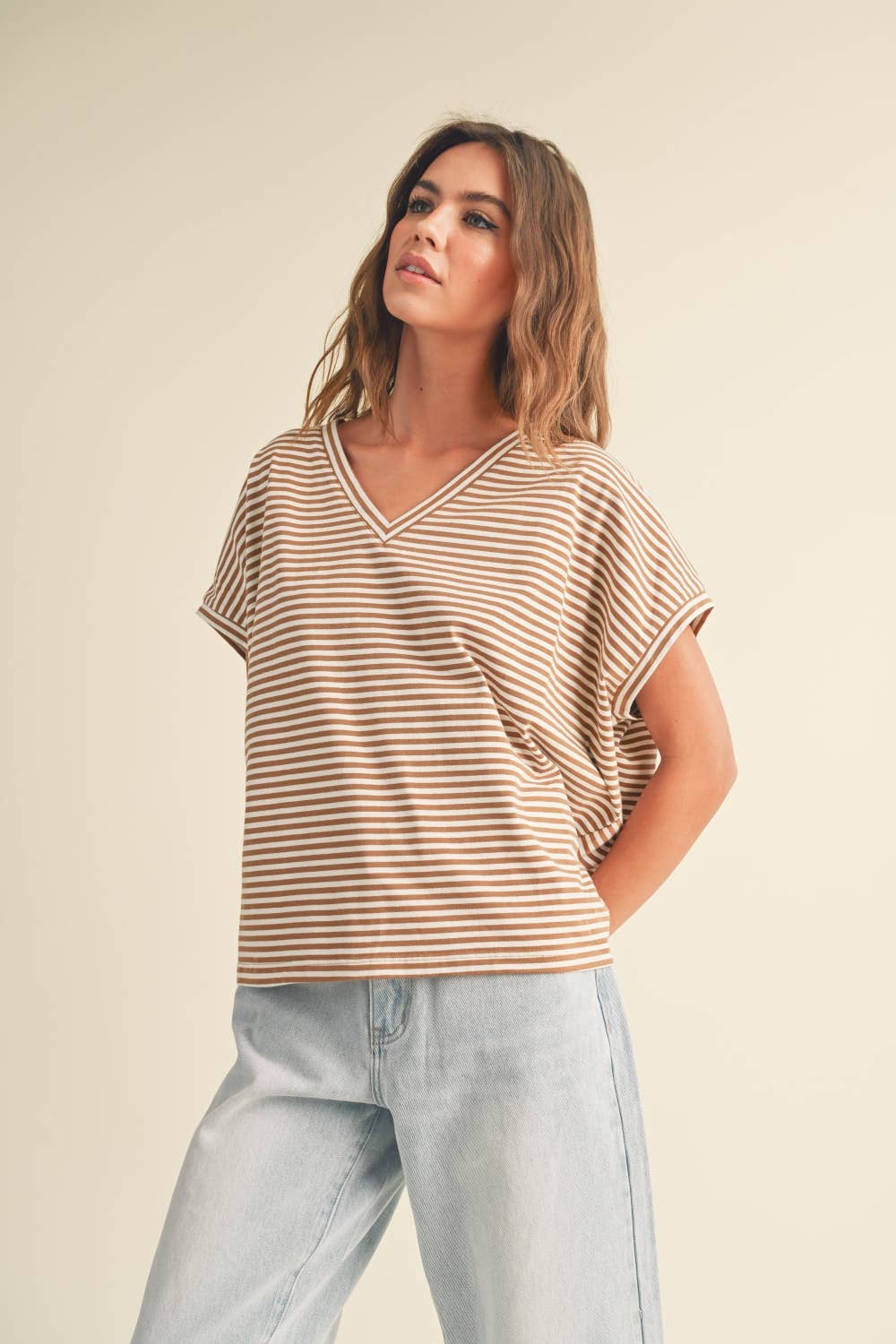 Nautical Stripe Knit Top in Toffee