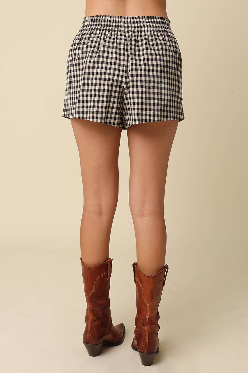 Sophie Gingham Check Shorts in Black & Taupe