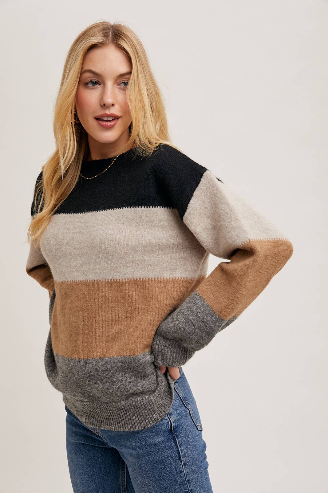 Chelise Color Block Sweater in Black