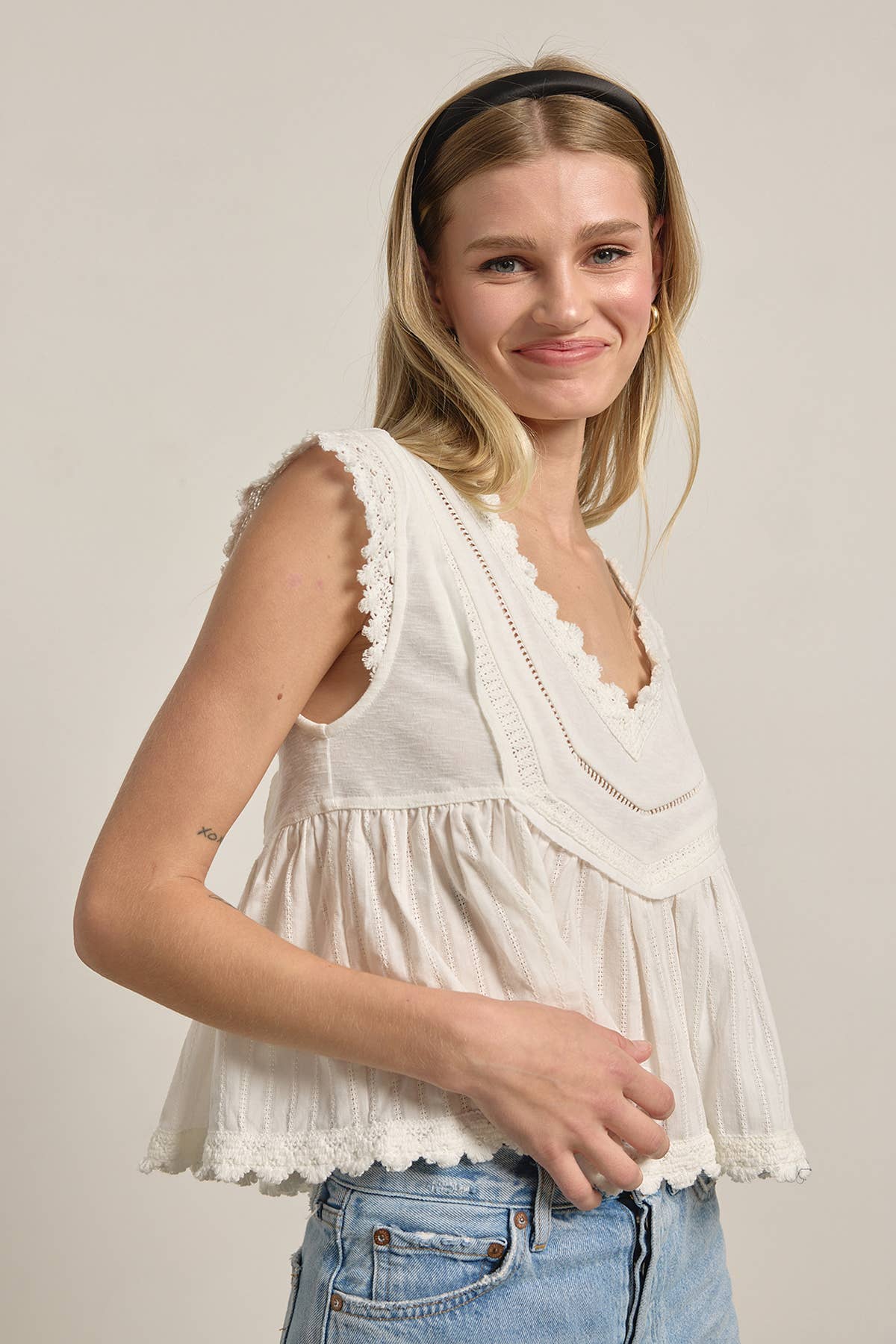 Rosalie Vintage Lace Peplum Top in Ivory