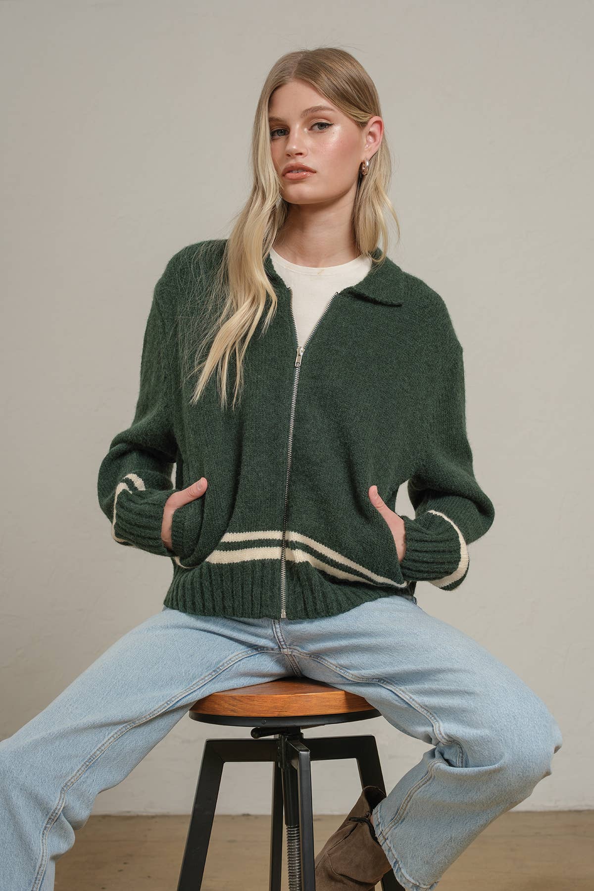 Retro Varsity Zip Knit Jacket