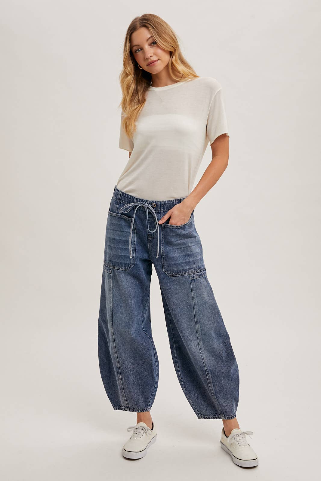 Jayden Drawstring Barrel Jeans