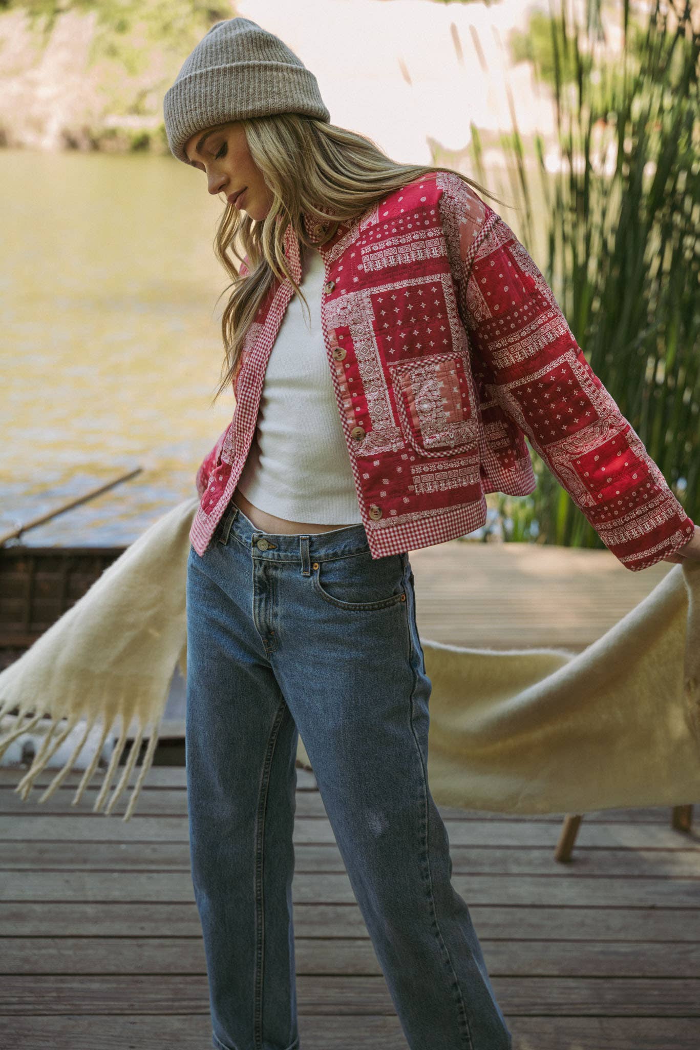 Maya Bandana Quilted Jacket in Red