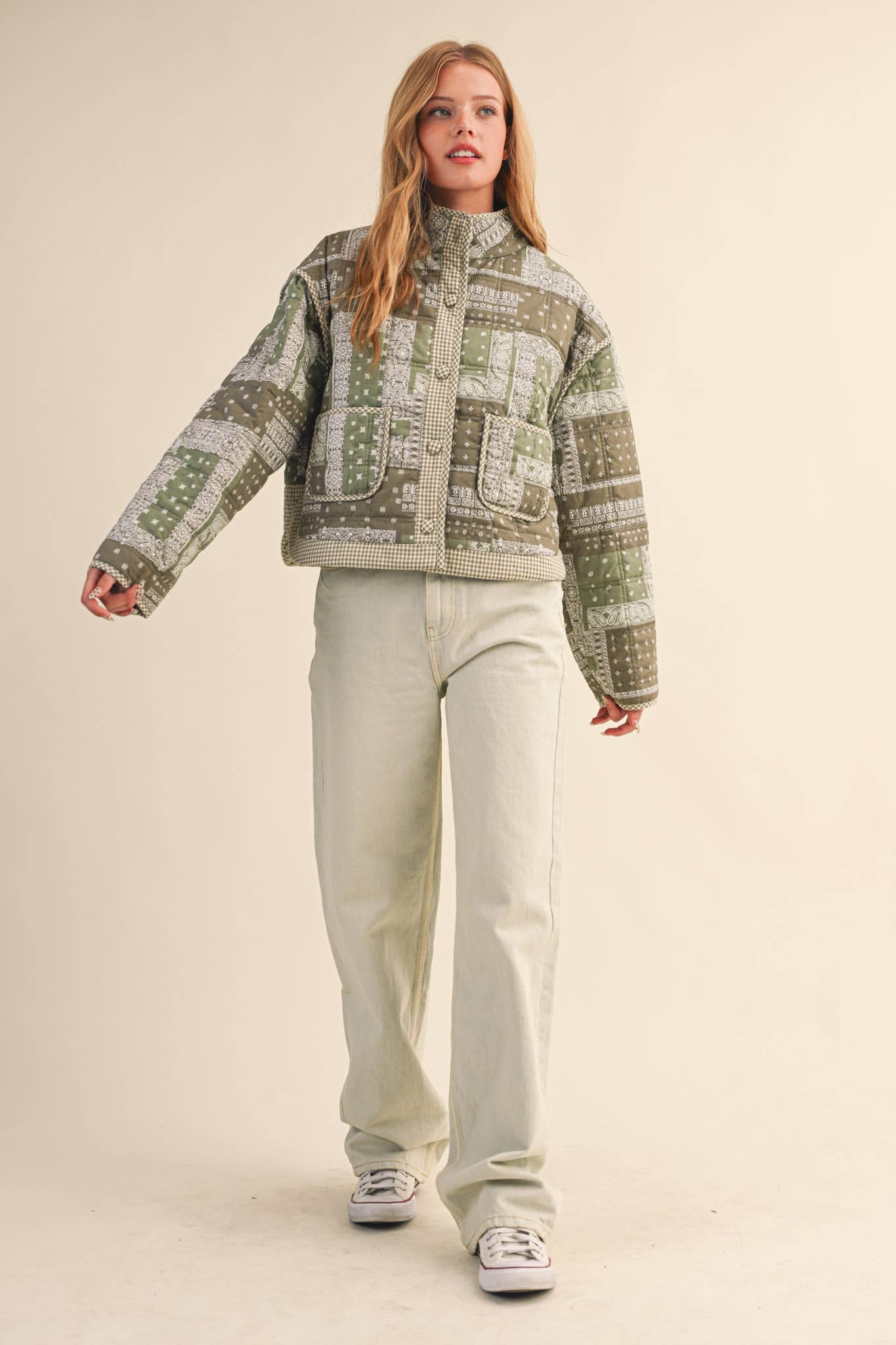 Maya Bandana Quilted Jacket in Ash Olive