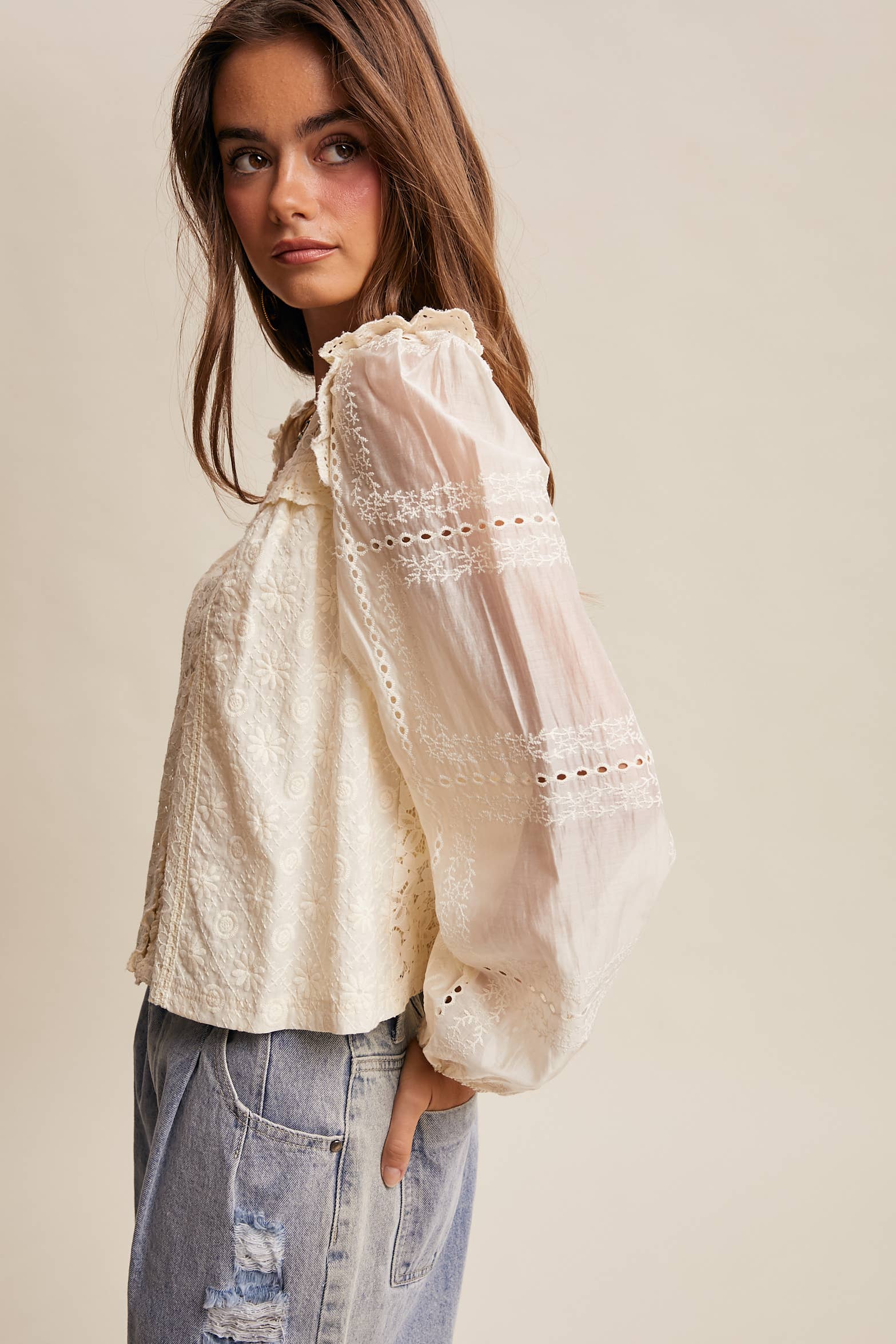 Evangeline Lace Button Blouse