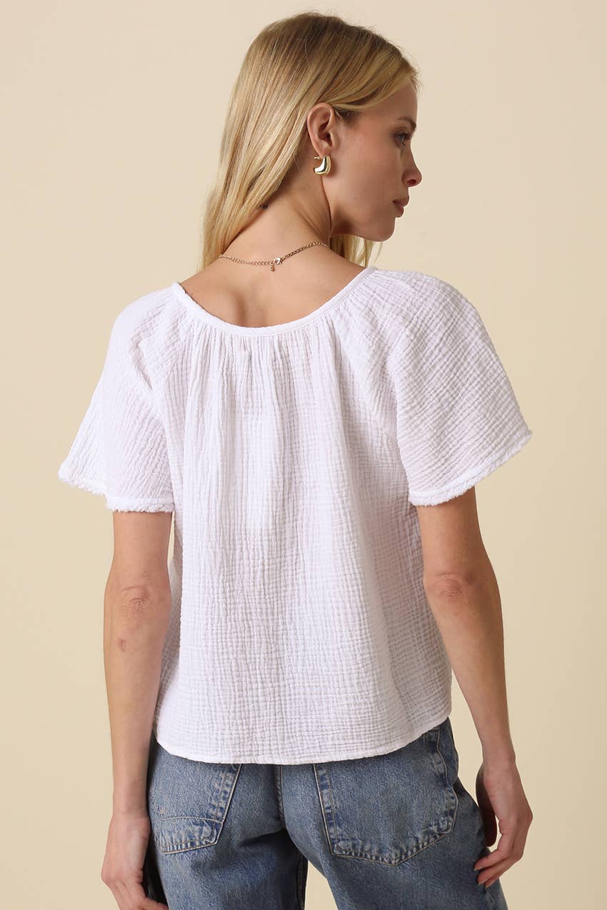 Melina Gathered Short-Sleeve Blouse