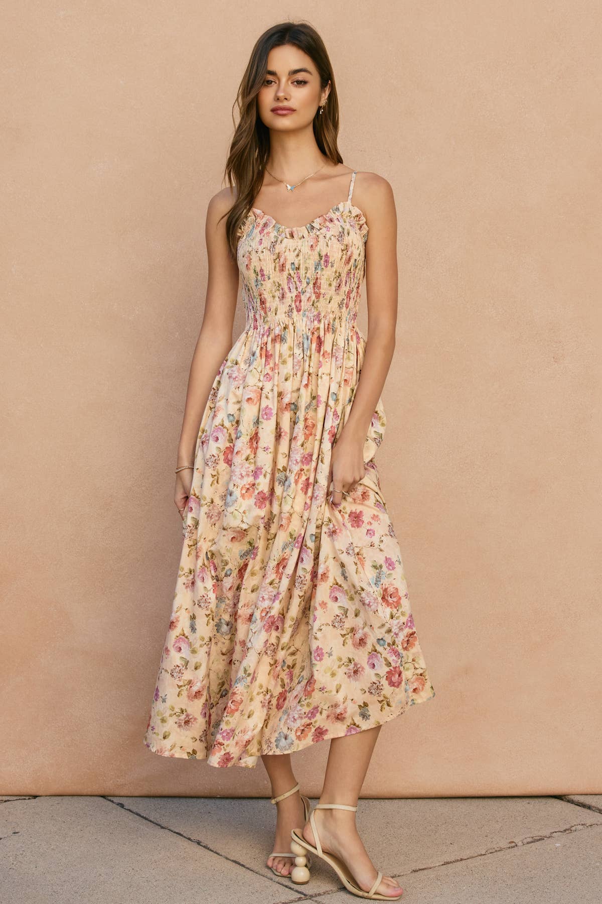 Roselyn Smocked Floral Midi Dress
