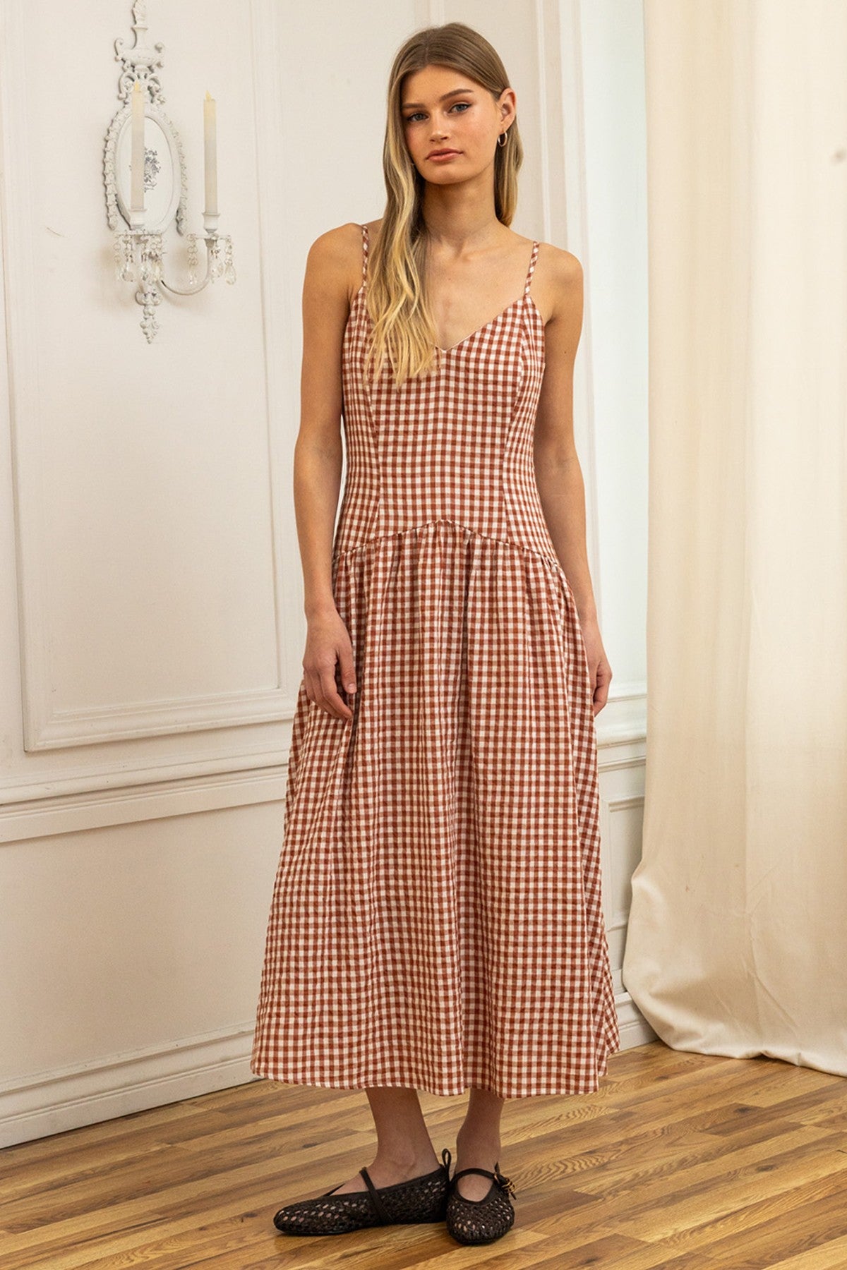 Audrey Gingham Midi Sweetheart Dress
