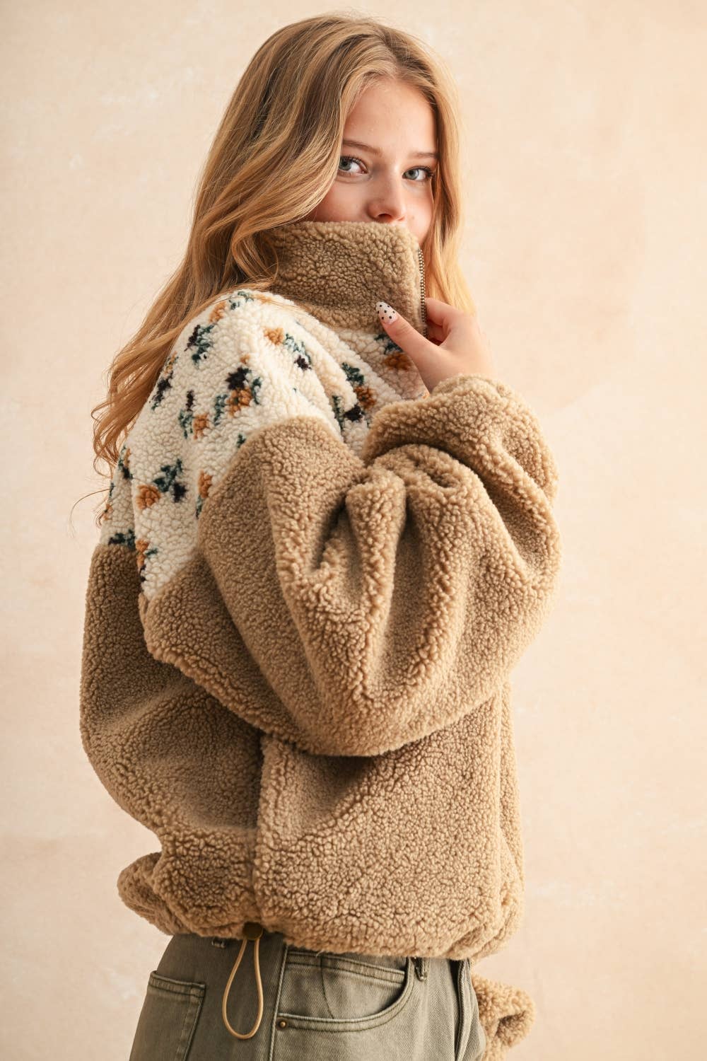 Floral Cozy Half Zip Sherpa
