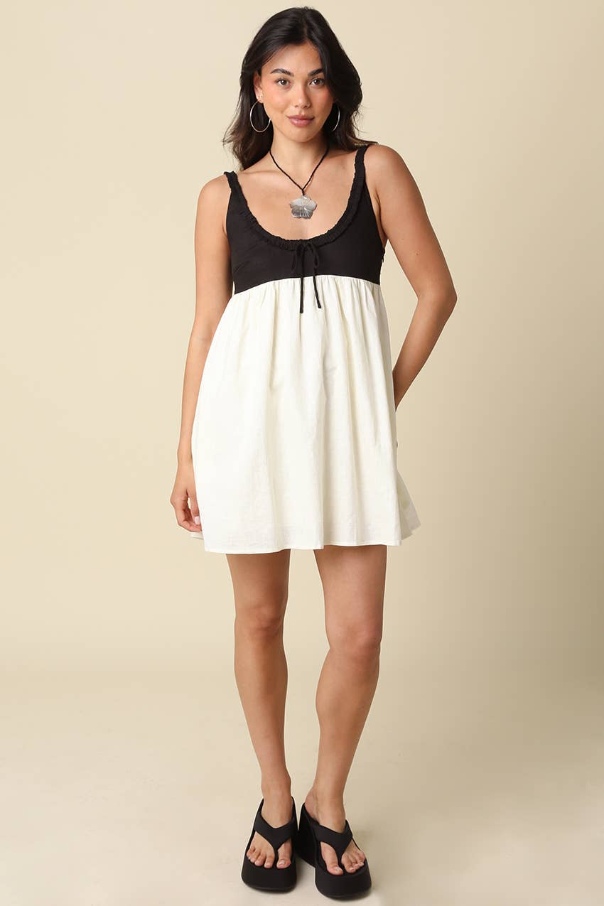 Kamari Contrast Mini Dress in Black & Cream