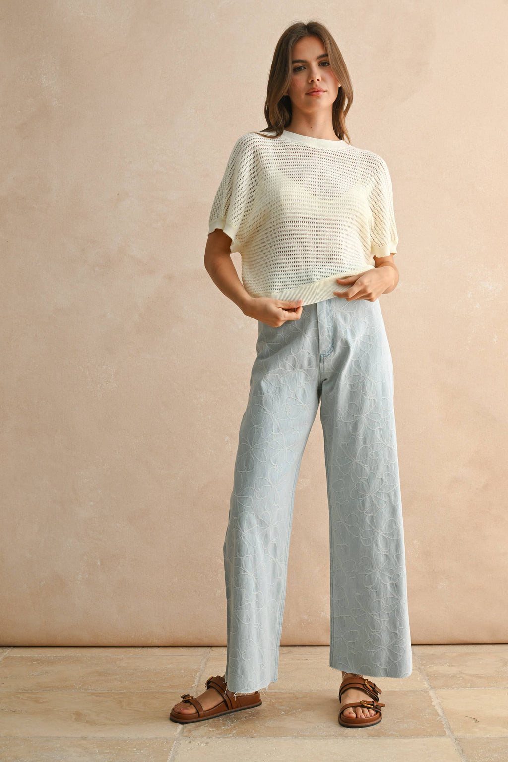 Petal Stitch Light Wash Denim Pants