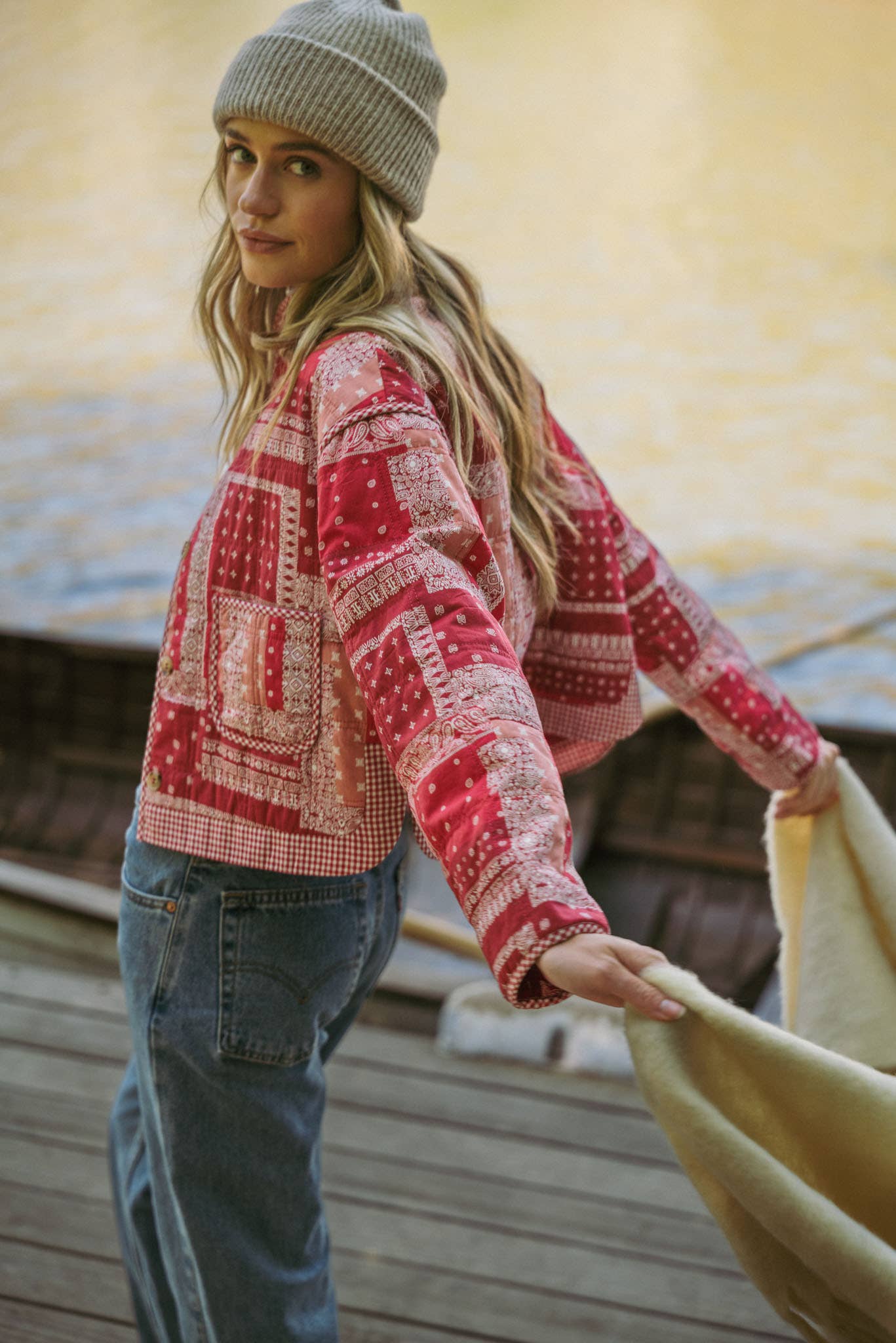 Maya Bandana Quilted Jacket in Red