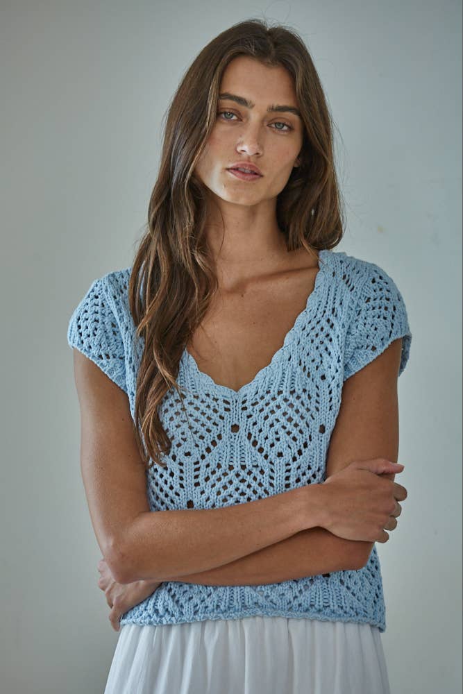 Kova Cotton Crochet V-Neck Top