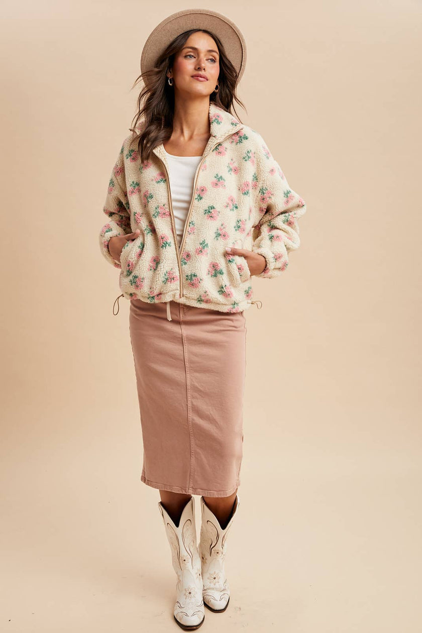 Felicity Floral Sherpa Jacket in English Rose