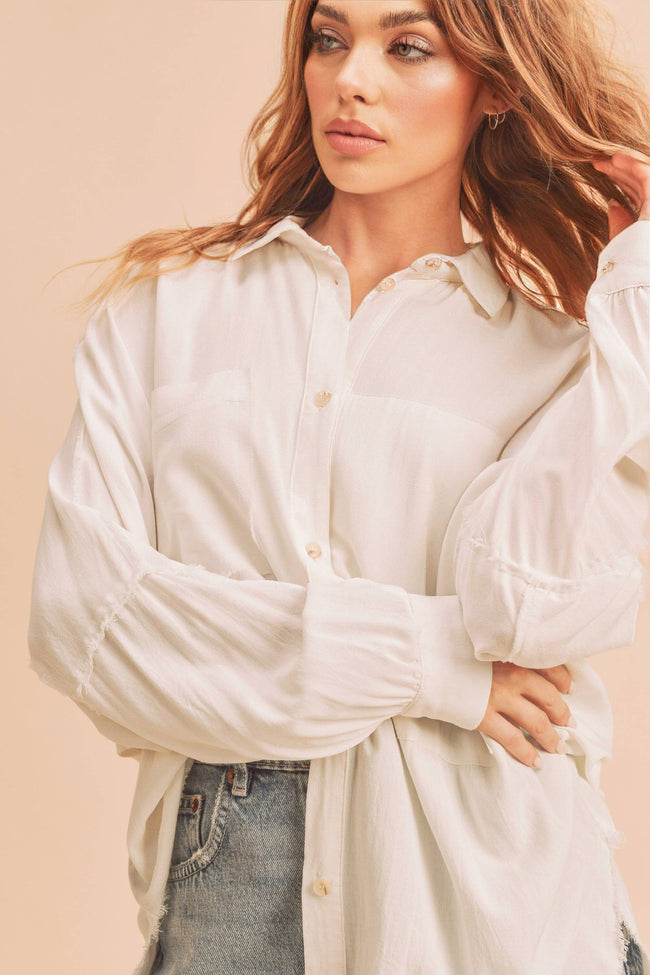 Delphine Button Up Top in Ivory